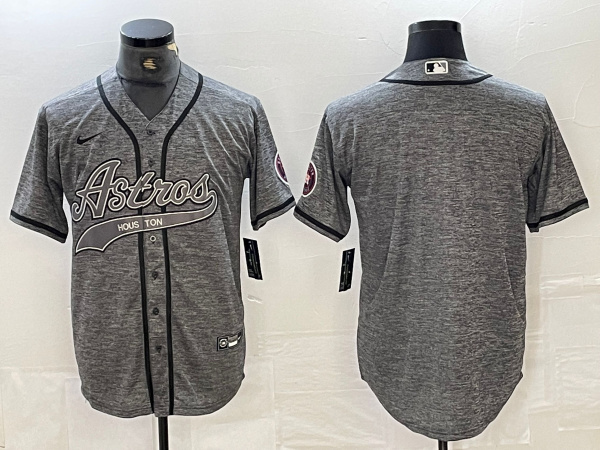 Men's Houston Astros Blank Grey With Patch Cool Base Stitched Baseball Jersey Men's Houston Astros Blank Grey With Patch Cool Base Stitched Baseball Jersey